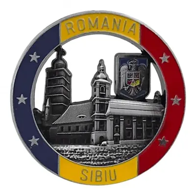 Sibiu romania, magnet din metal rotund, model 3098h